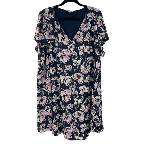 Andree by Unit Short Flutter Sleeve Floral Dress Navy Pink Womens 2X - Picture 1 of 6
